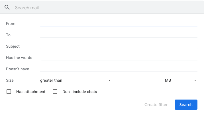 gmail filter option