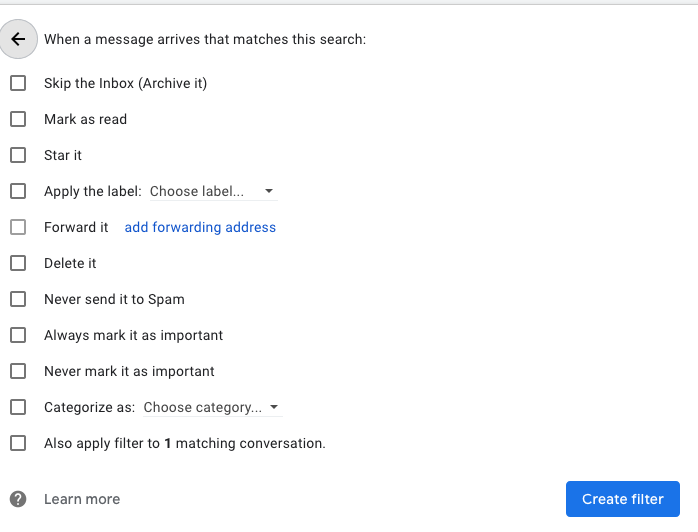 gmail filter option